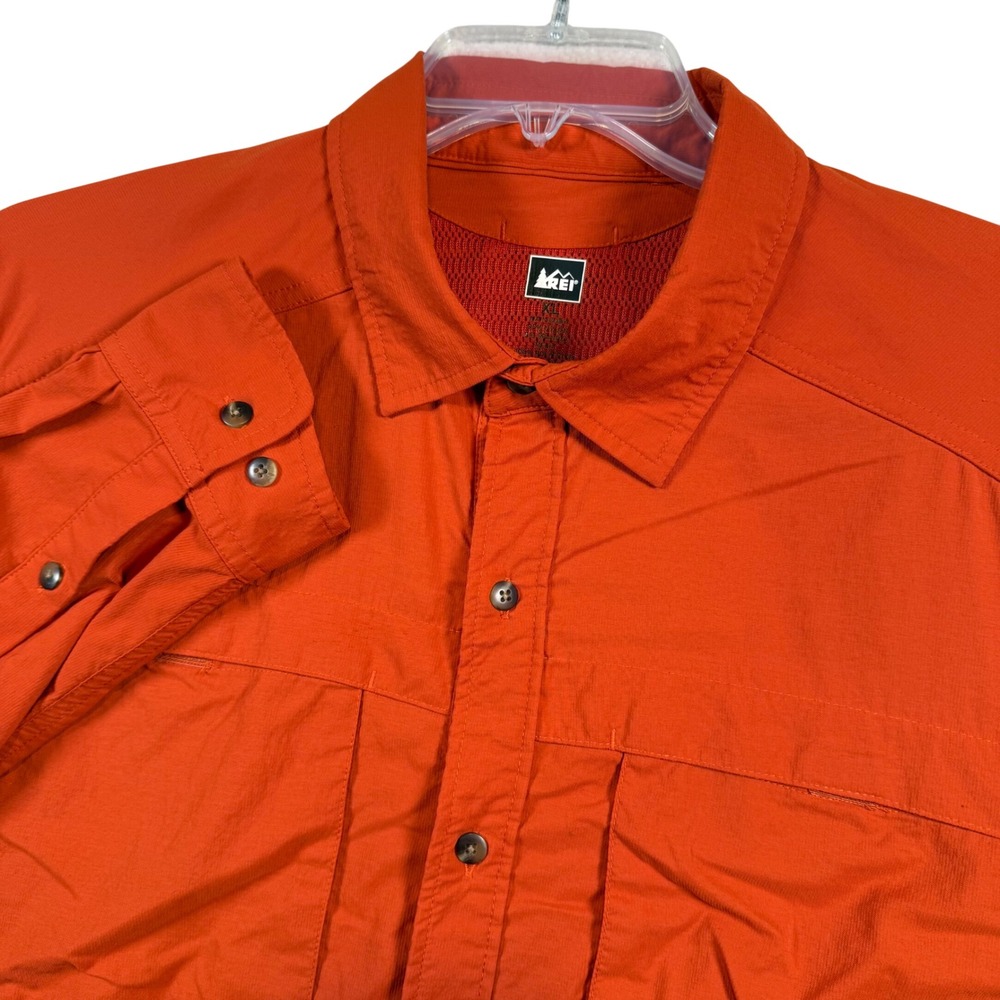 REI Co-op Sahara Hiking Shirt Mens XL Orange Long Sleeve Vented Technical Button